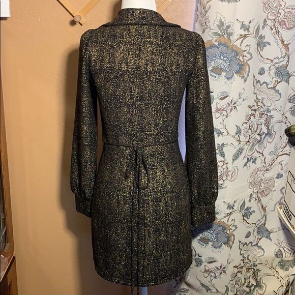 Reformation Wyler Wrap Dress Black Gold Metallic - Picture 3 of 13